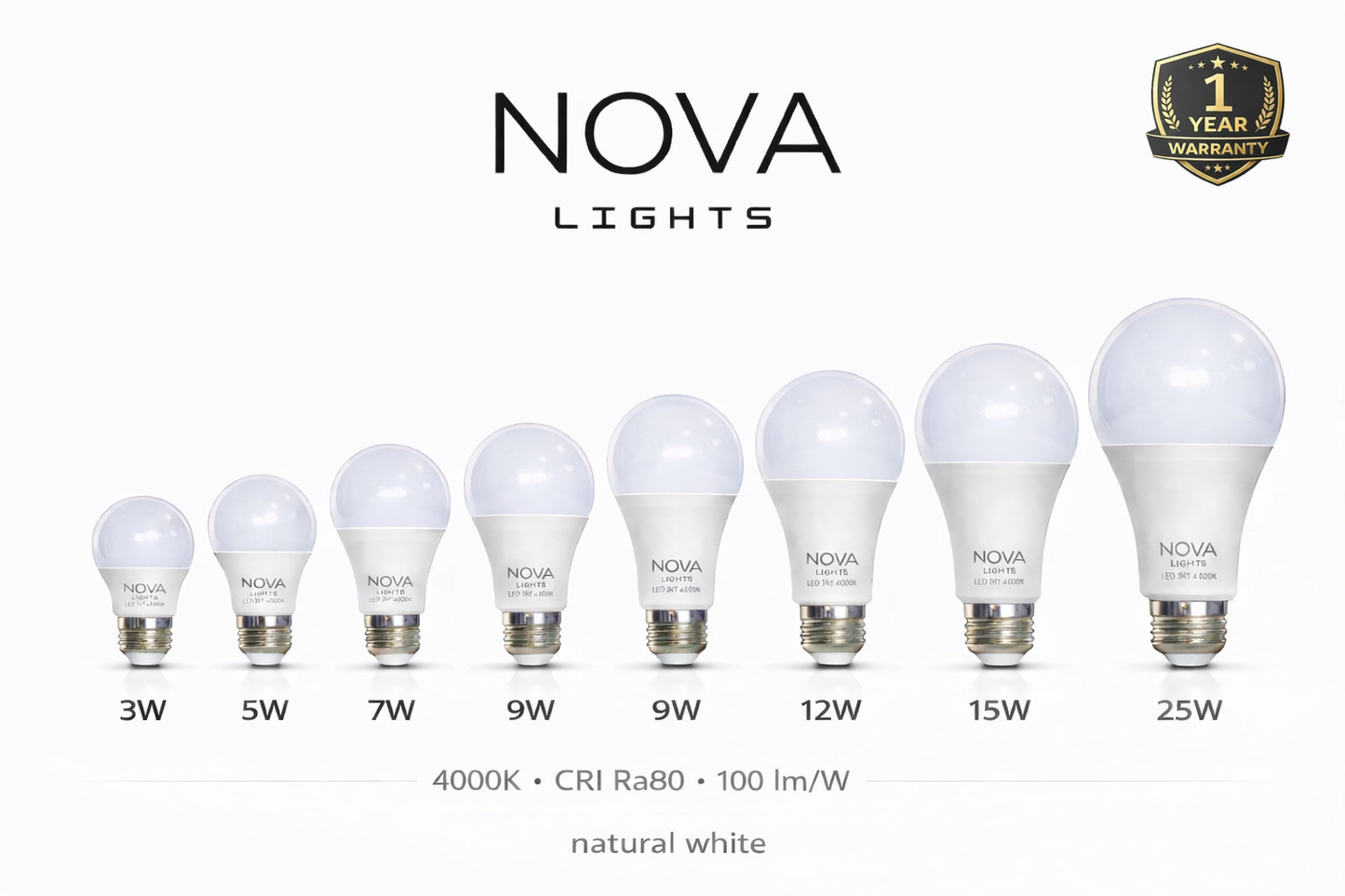 Nova Lights E27 LED Bulb Natural White 4000K (3W - 25W)